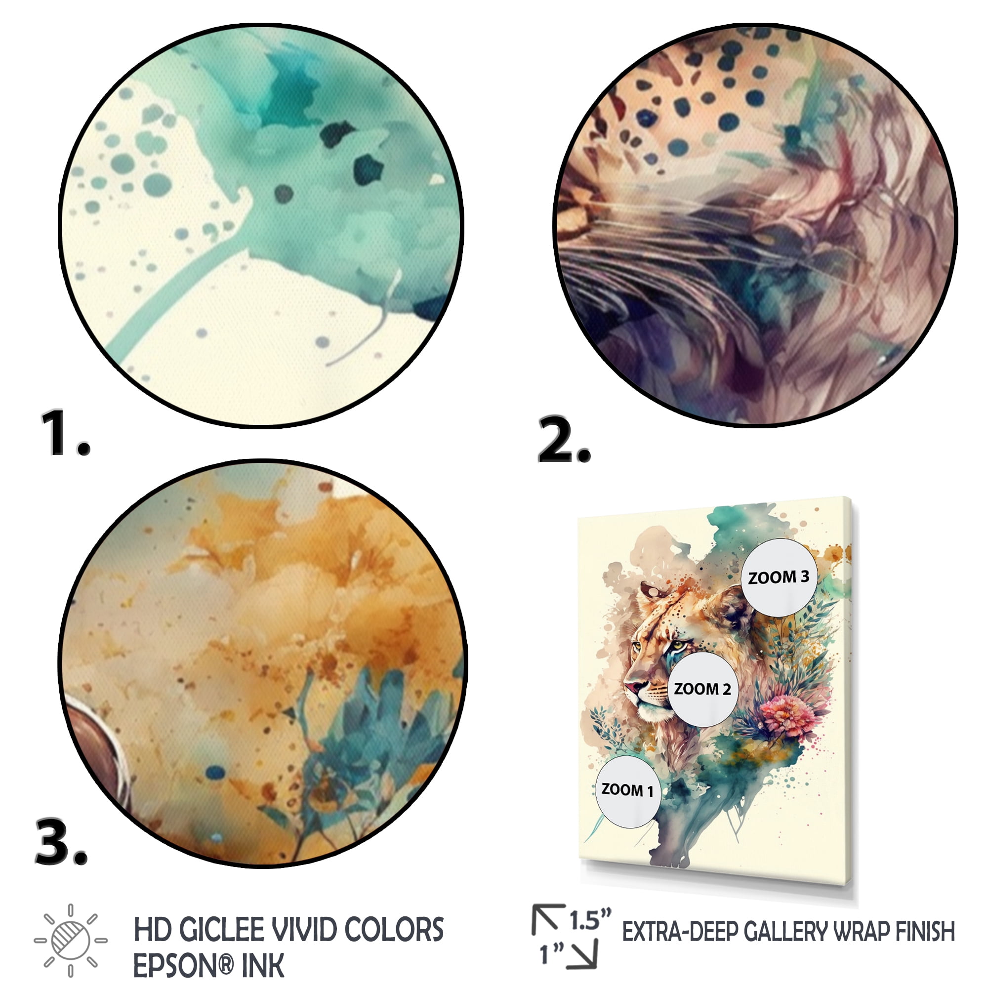 Designart Cute Lions Floral Art II Canvas Wall Art