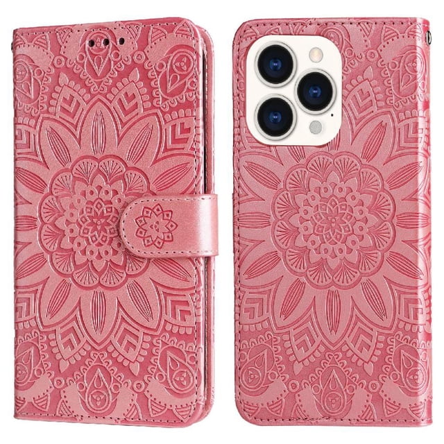 Funda tipo cartera GANGXUN para iPhone 14 Pro , diseño girasol, cuero PU, soporte, cierre magnético, tarjetero