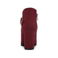 thumbnail image 4 of BLISSFUL STEP Women's Boots Heart Buckle Side Zip Block Heels Ankle Boots Burgundy 9, 4 of 8