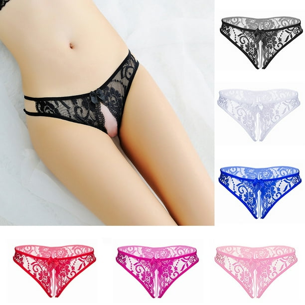 Cheers Sexy Women Lace Soft See Through Crotchless Briefs G-string