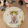 thumbnail image 3 of Sunflower Pig Round 13 Inch Placemats Set of 6, Summer Eucalyptus Retro Linen Texture HeatResistant Non Slip Place Mats for Dining Table, Wipeable Braided Kitchen Table Mats for Housewarming, 3 of 9