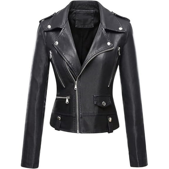 HOT Women's Genuine Black Lambskin Real Leather Jacket Stylish Collared Biker Coat W212