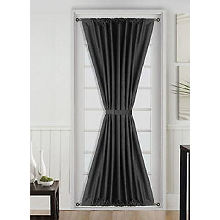 1 Pc Black Insulated Heavy Thick French Door Thermal Blackout Rod Pocket Curtain Panel With Tieback 55 W X 72 L Daysi