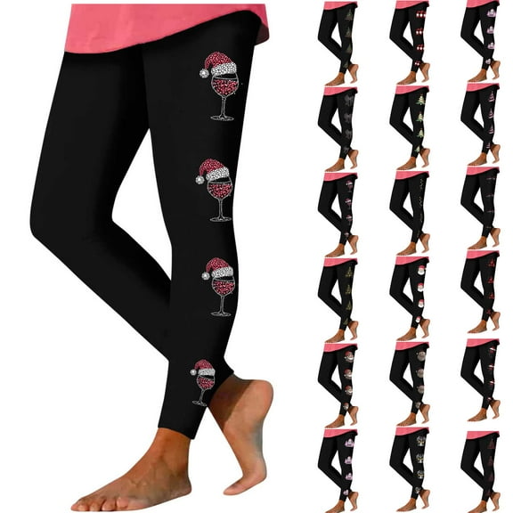 QATAINLAV Leggings for Women Tummy Control High Waisted Yoga Pants Christmas Funny Graphic Tight Trousers, Red, S