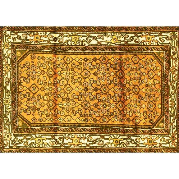 Ahgly Company Machine Washable Indoor Rectangle Persian Yellow Traditional Area Rugs, 5' x 7'