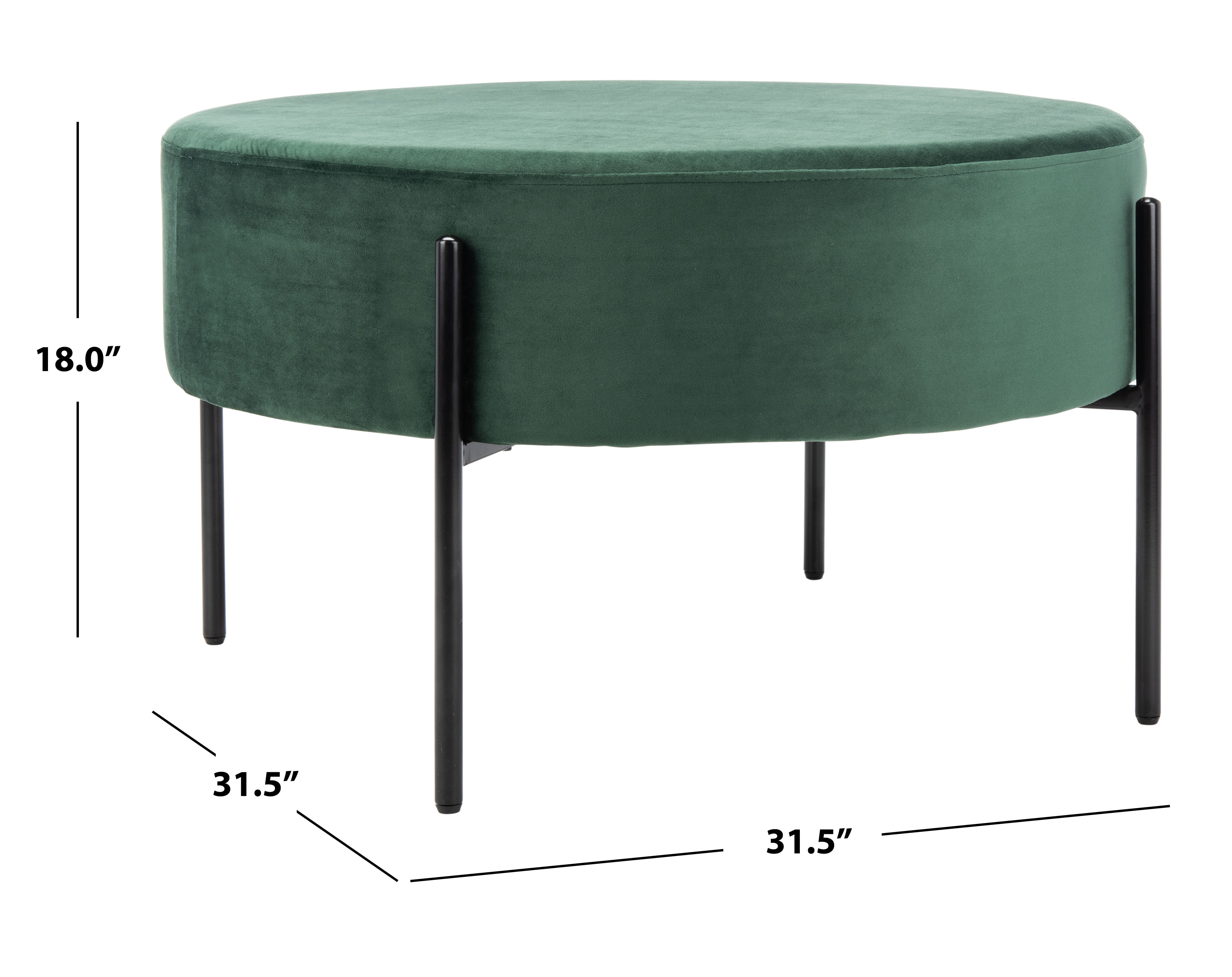 SAFAVIEH Lisbon Modern Glam Round Cocktail Ottoman, Malachite Green