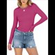 thumbnail image 2 of Camisetas de Larga para Mujer, Tops Ajustados de Punto Acanalado, Conjuntos de Otoño, Camisetas Informales, Ropa Interior, Ropa Interior, Rosa Roja XXL, 2 of 8