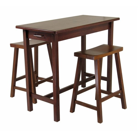 Kitchen Table Set with Stools - 3 Piece Compact Dining Set, 2 Drawers, Rush Seats