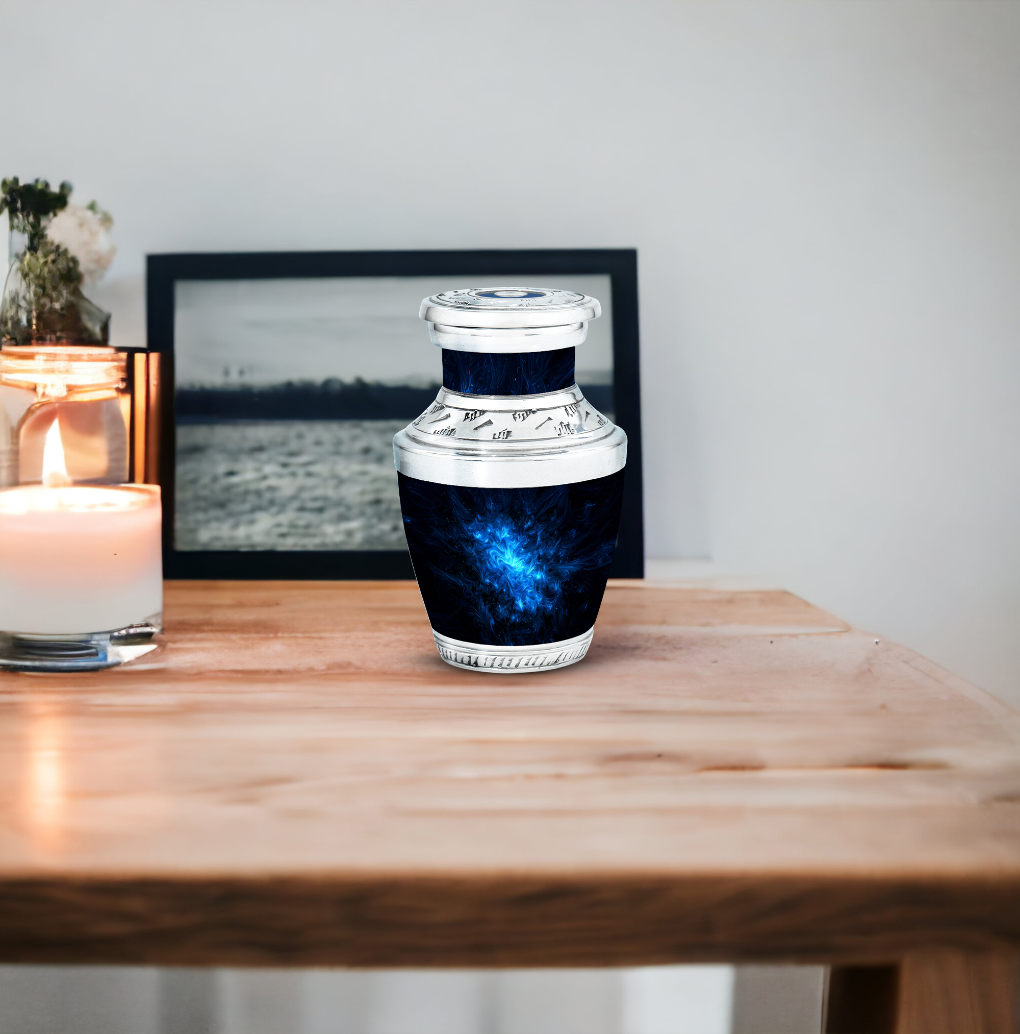 MUKTIVE Abstract Cremation Urns for Human Ashes Adult Female - Blue Keepsake Memorial Urns for Adult Male - Mini Decorative Funeral Urn - Burial Urn for Human Ashes - 3 inch