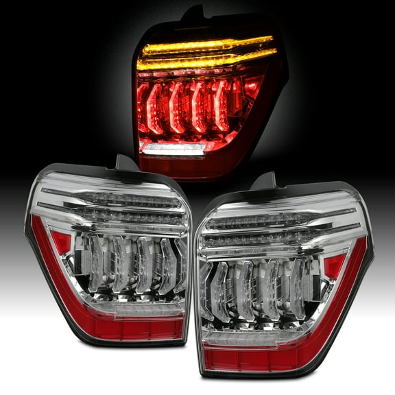 AKKON - Fits 2010-2022 Toyota 4Runner LED Tube DRL Brake Sequential Turn Signal Chrome Tail Lights Pair Driver Passenger