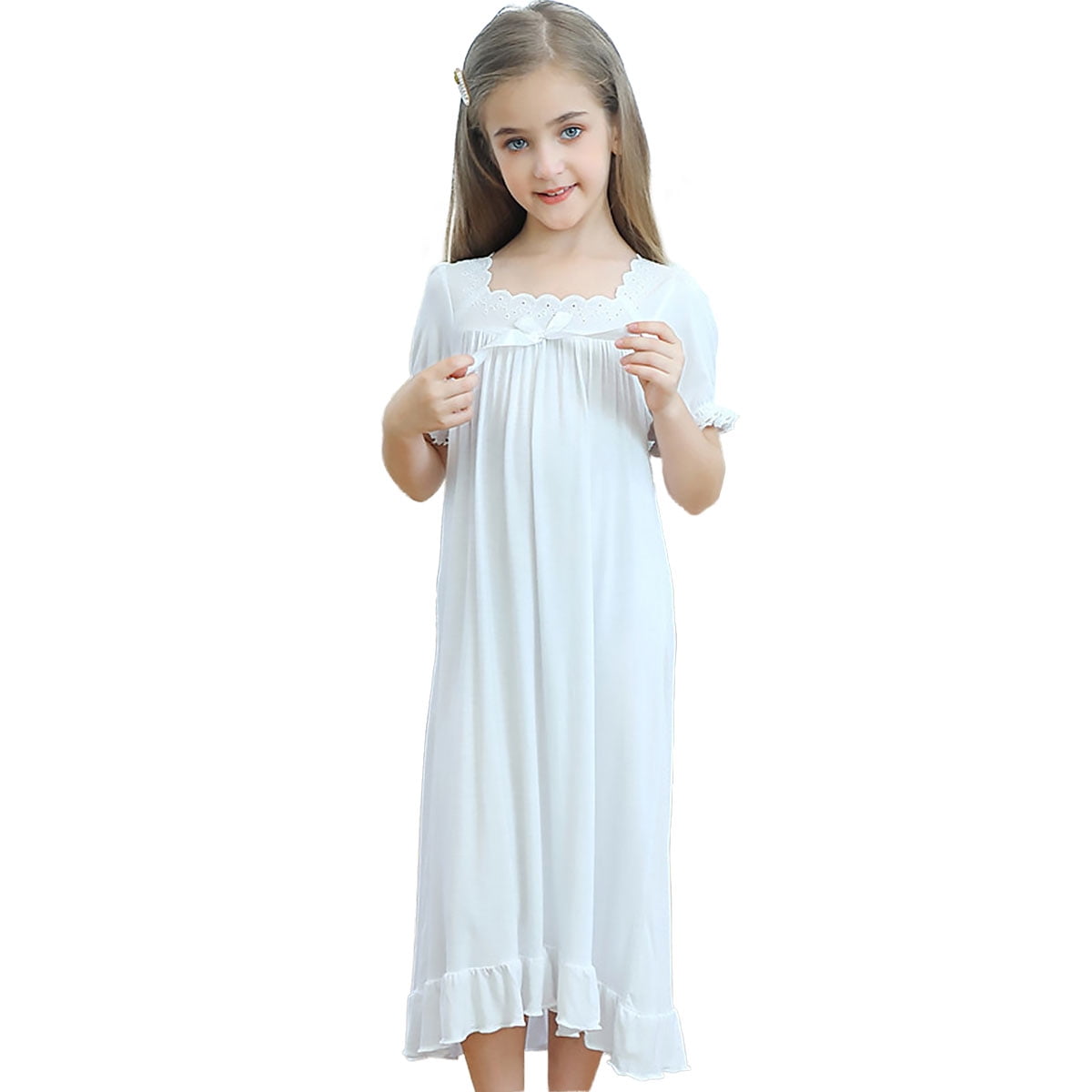 Girls' Princess Nighties Lace Nightgowns Modal Cotton Sleepwear for 3-12 Years 