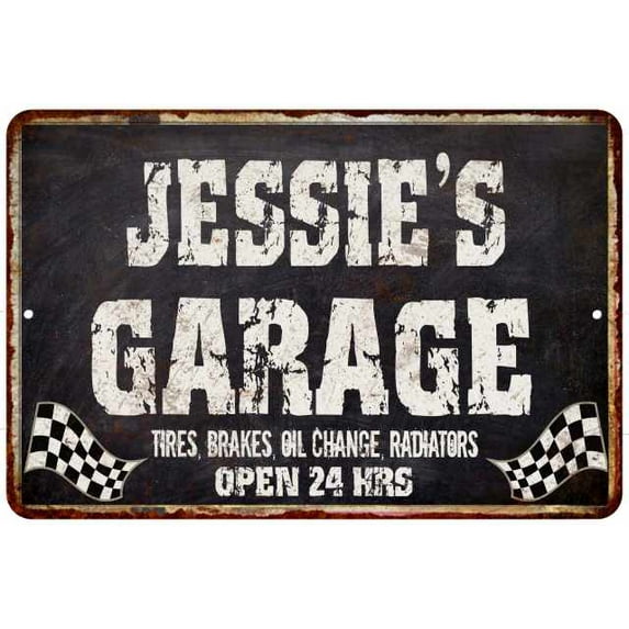 JESSIE'S Garage Black Grunge Sign 8 x 12 High Gloss Metal 208120005301
