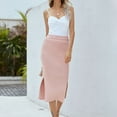 thumbnail image 3 of Jdlsppl Women's High Waist Pencil Skirt Side Splits SlitsMidi Straight Skirt Sexy Fitted Knit Holiday Elastic Sheath Skirt Pink Small, 3 of 4
