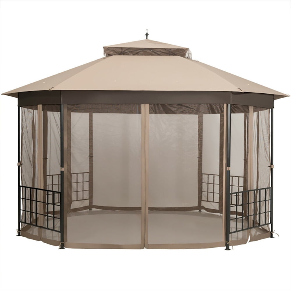 Aimee Lii 10' x 12' Octagonal Patio Gazebo, Backyard Canopy Gazebo, Brown