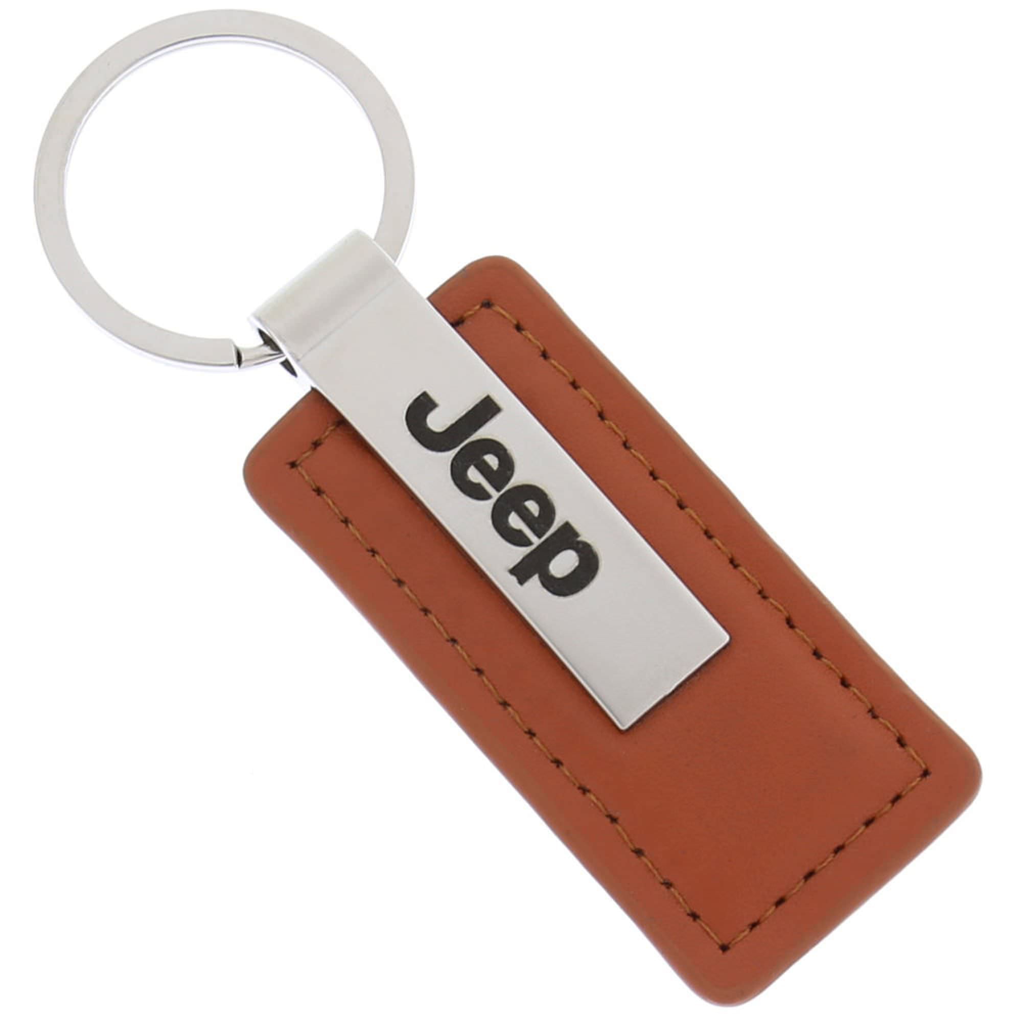 Jeep Rectangular Brown Leather Key Chain Key-Ring 