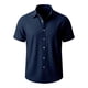 thumbnail image 4 of Ceisia Men's Solid Color Short Sleeve Linen-like Shirt Breathable Summer Beach Shirt with Chest PocketDark BlueS Gifts, 4 of 4