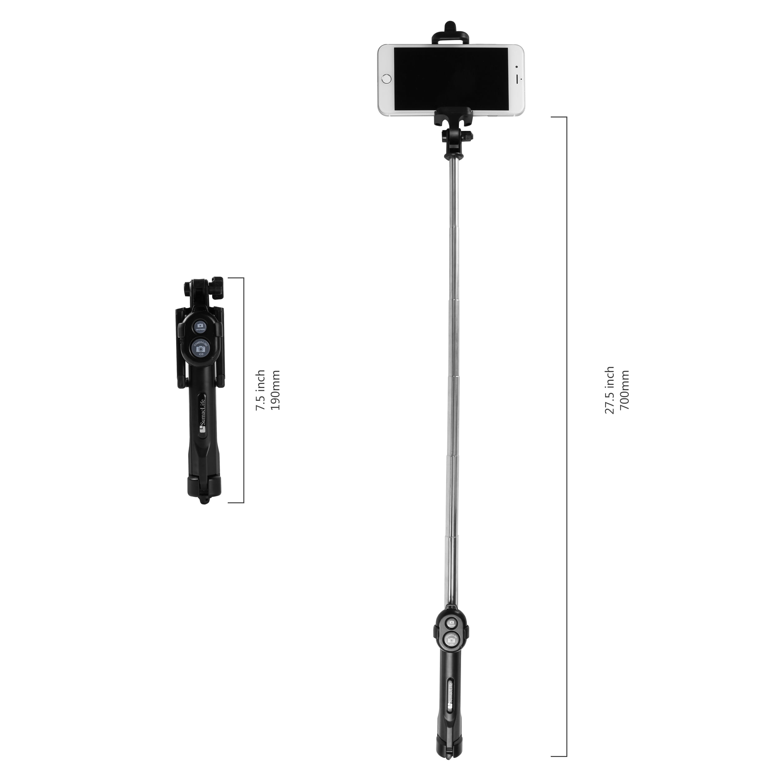 BUNDLE: Kona Vegan Leather Folio Wallet Case (Black) & Selfie Stick Mini Tripod (Black) for Apple iPhone XS / X - Kickstand, Card Slots, Car Mount Compatible, Magnetic Closure