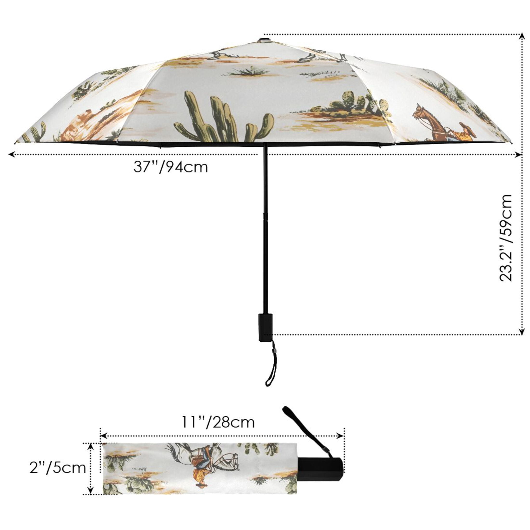 ALAZA Western Cowboy Horses UPF 50+ Compact Folding Umbrella for Rain Travel Umbrella Packable