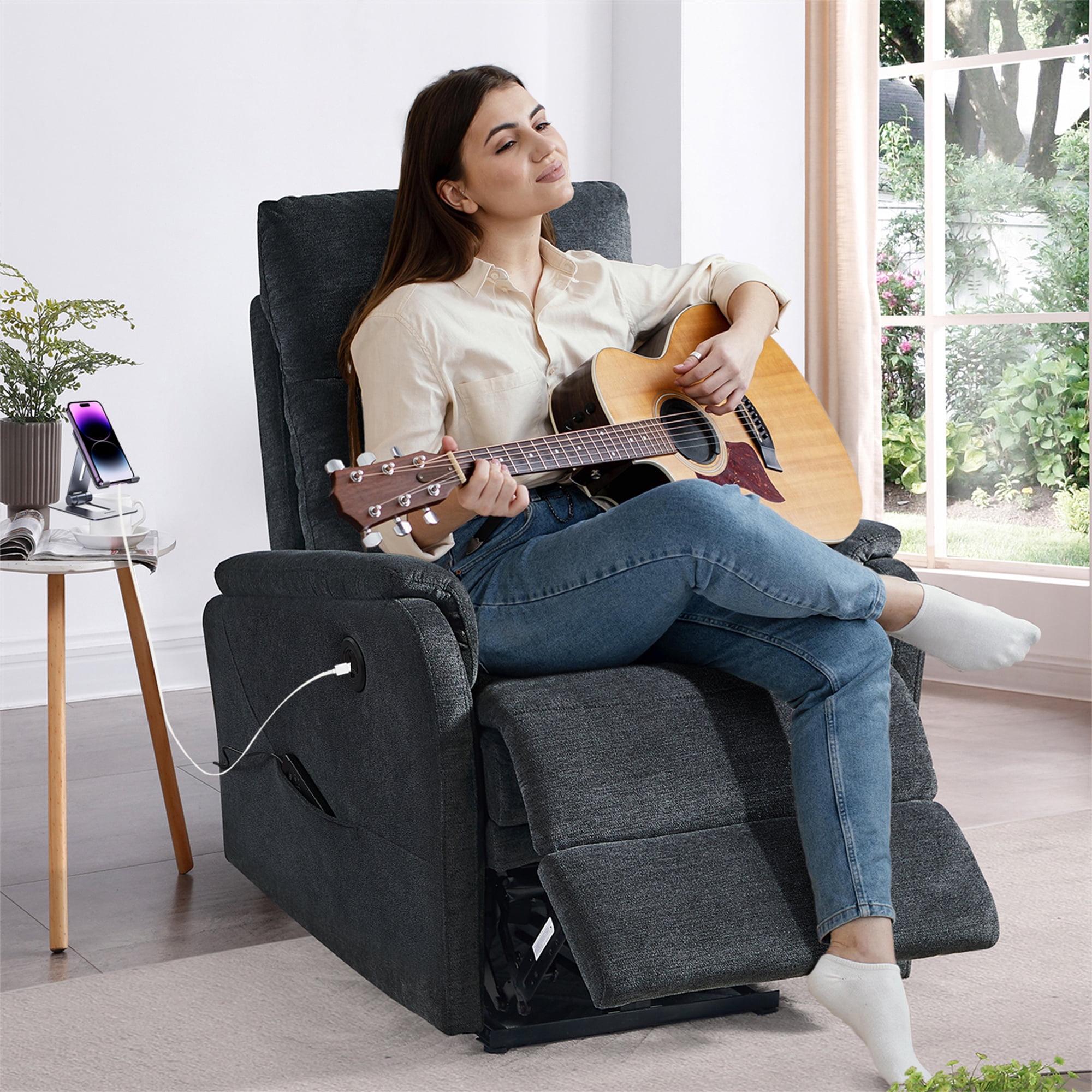 Aukfa Power Recliner Massage Chair with USB for Living Room Bedroom, Velvet, Gray