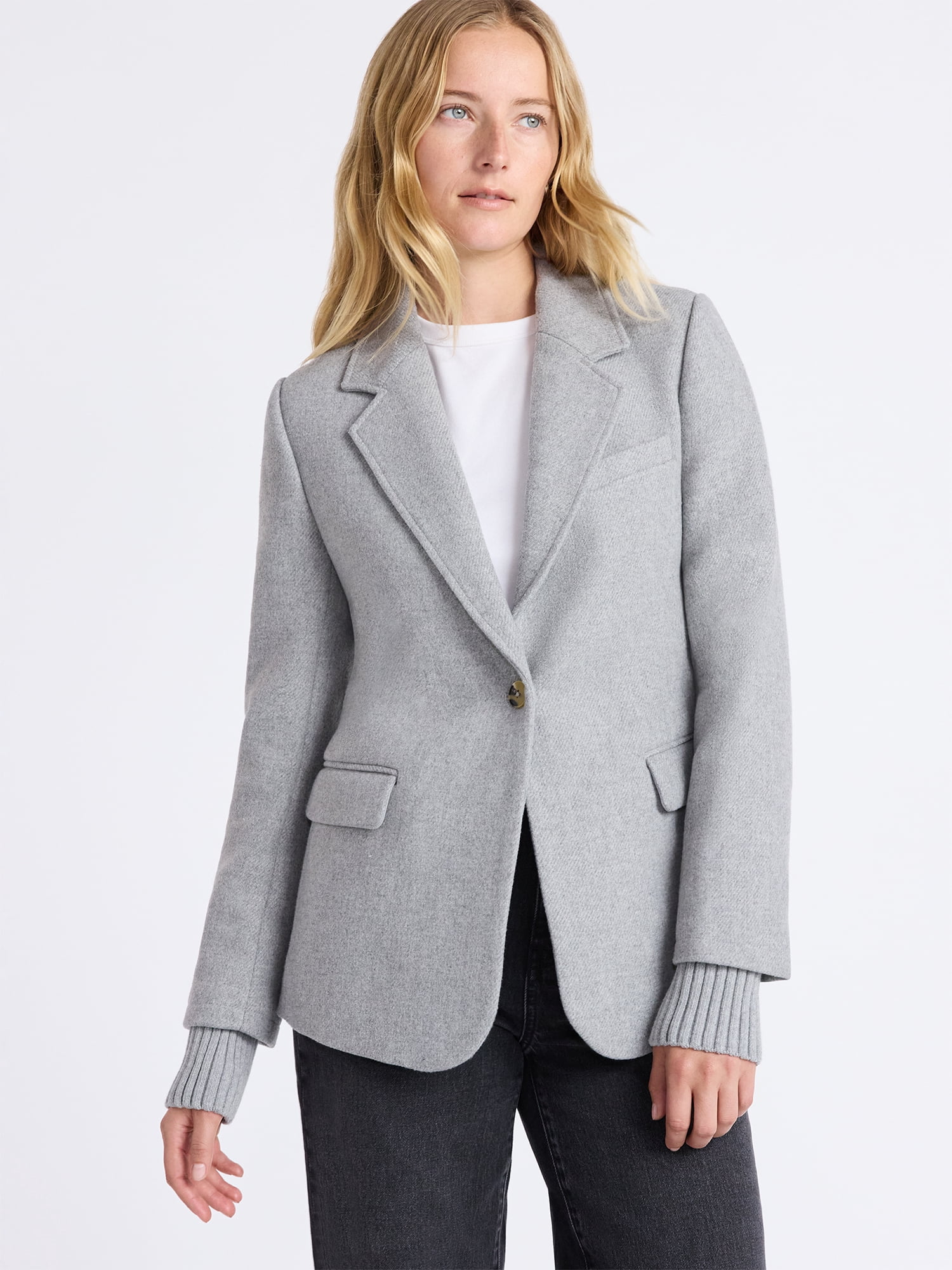 Free Assembly Women's and Women's Plus Single-Breasted Blazer with Ribbed Cuffs, Sizes XS-4X