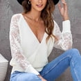 thumbnail image 1 of Jersey de punto con retazos de encaje, suéter con recortes de encaje, suéter largo con retazos, suéter con cuello en V profundo, máxima confiabilidad, 1 of 6