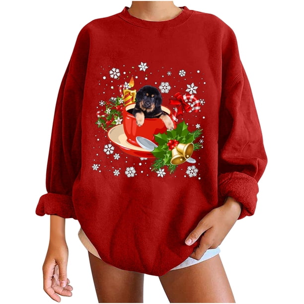 Sudaderas Navideñas Para Mujer Invierno Navidad Perro Impresión Clásica Jersey Suelto Tops Odeerbi ODB208759