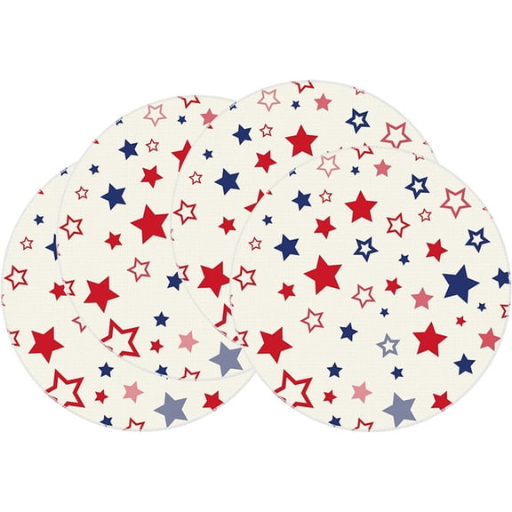 4Th Of July Round Placemats Set Of 4, Star Decoration Patriotic Memorial Day Table Mats, for Party Kitchen Dining Decoration C