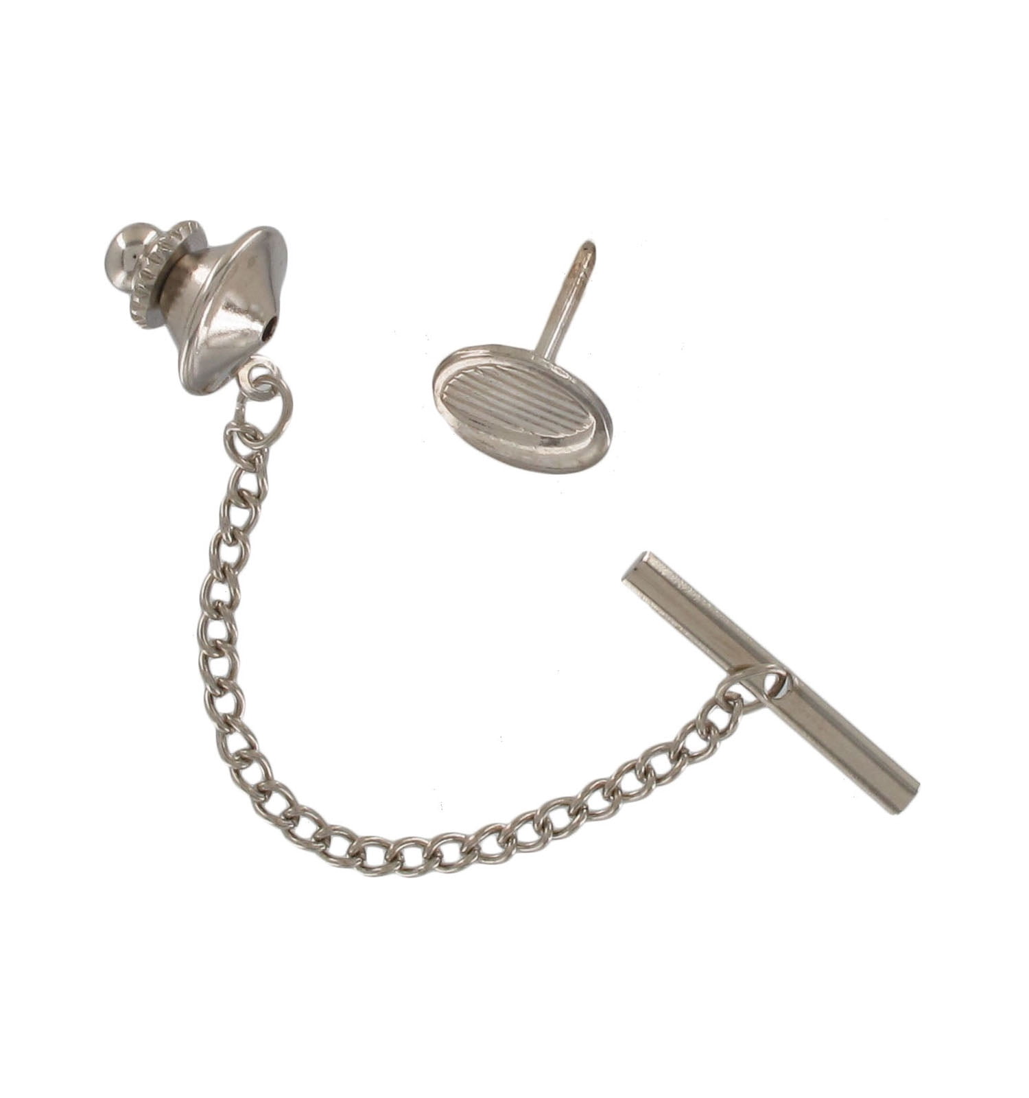 Men's Silver Tone Oval Crescent Tie Tack Pin Gift