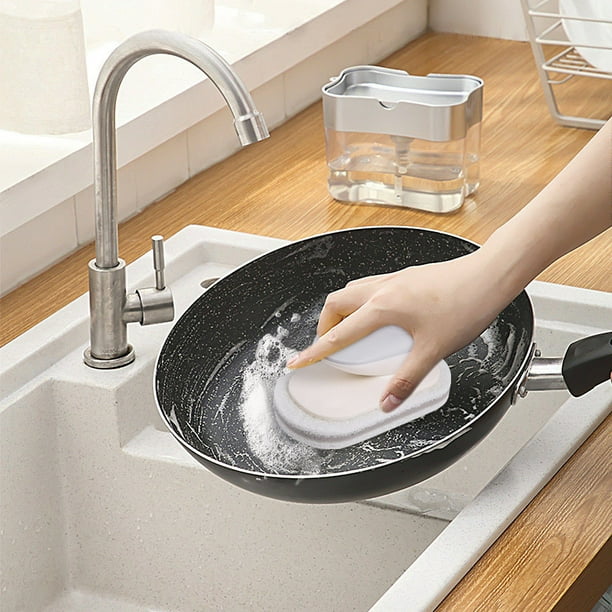 Cepillo de limpieza con esponja y mango | Fregador ergonómico para cocina y baño | Esponja HIPS ecológica y duradera con paño de poliéster | Limpiador multiusos para encimeras, platos y