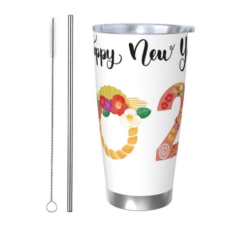 

Gaeub 2025 New Year S Print 20-Ounce Stainless Steel Car Cup Tumblers Cups with Lids and Straw Coffee Cups for Adults Kids Home Car Office School Travel Party-Straw Two-piece Set