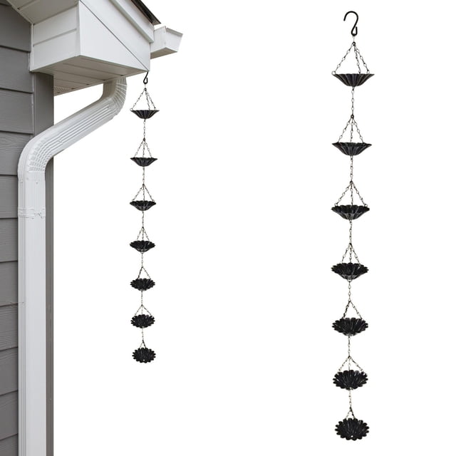 Black Rain Chain (For Gutters) — Decorative Rain Chain Outdoor Gutter Chain / Downspout Chain Modern Style Outdoor Rain Chain Event Decoration for Wedding Decoration Home Decor Party Decoration