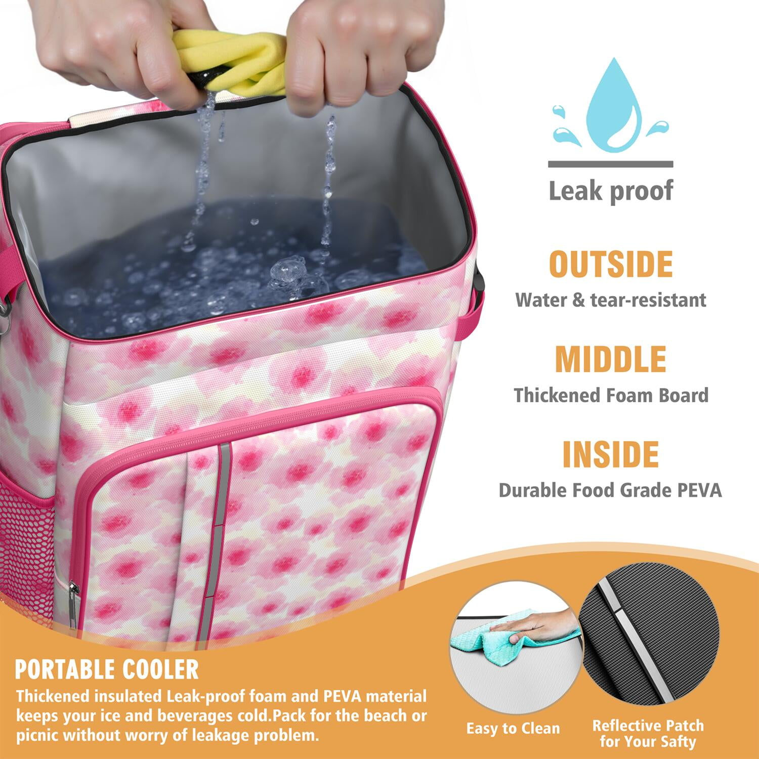 Travel Cooler Bag - Pioneer Flower Floral Print Pattern Camping Beer Cooler Backpack with Bottle Opener- Waterproof Insulated Picnic Backpacks - Cooler Bag for Beach