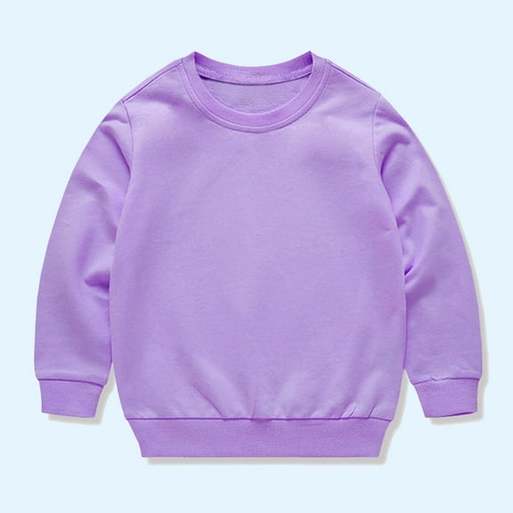 SGFCWSX Pullover for Kids Girls Solid Color Casual and Comfortable Sweatshirts Cotton Athletic Top Purple Size 12 Years