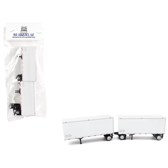 28' Dry Van Double Pup Trailers White Set of 2 pieces 1/87 (HO) Scale Plastic Model by HO Logistics
