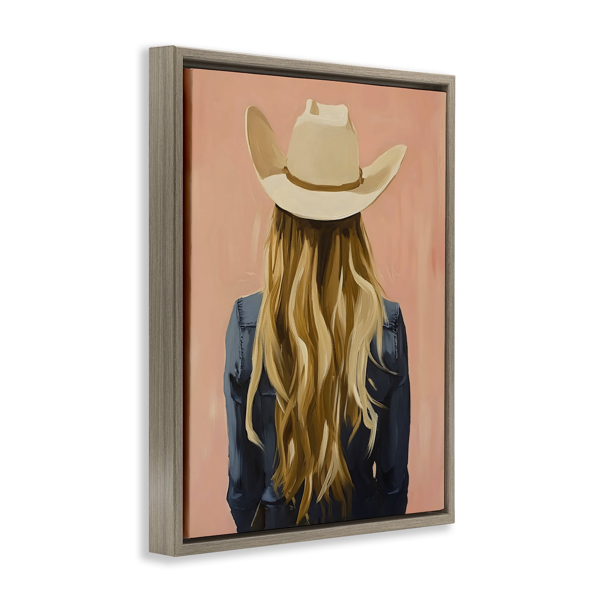 Stupell Industries Blonde Cowgirl Back View Brown Framed Floater Canvas Wall Art, design by The Prints Vibe