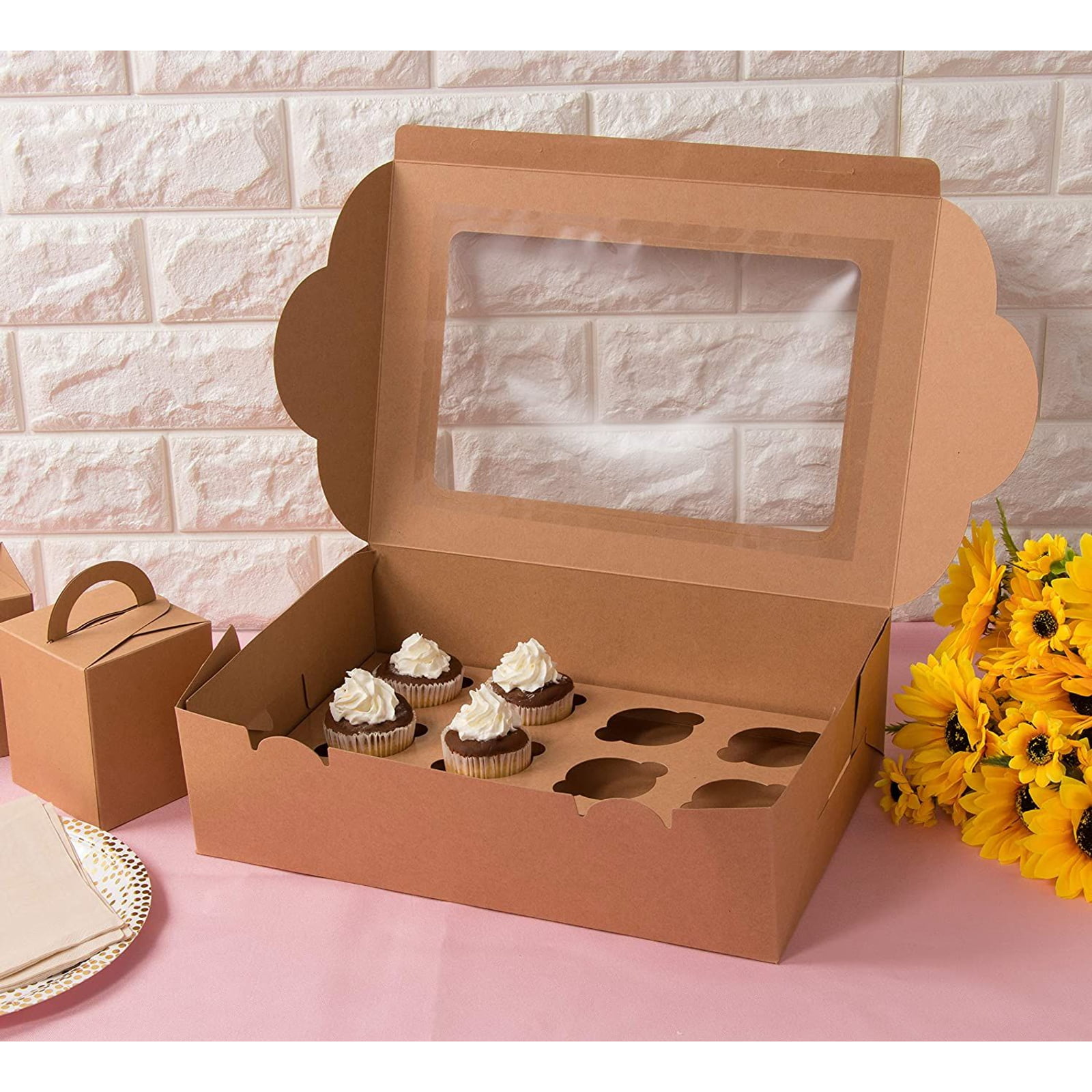 Winko Treat Boxes 12 Trays and 45 Stickers Included 4 Colors Decorative Kraft Gift Box Set of 12 Bakery Cake Cupcake Cookies Chocolate Box 