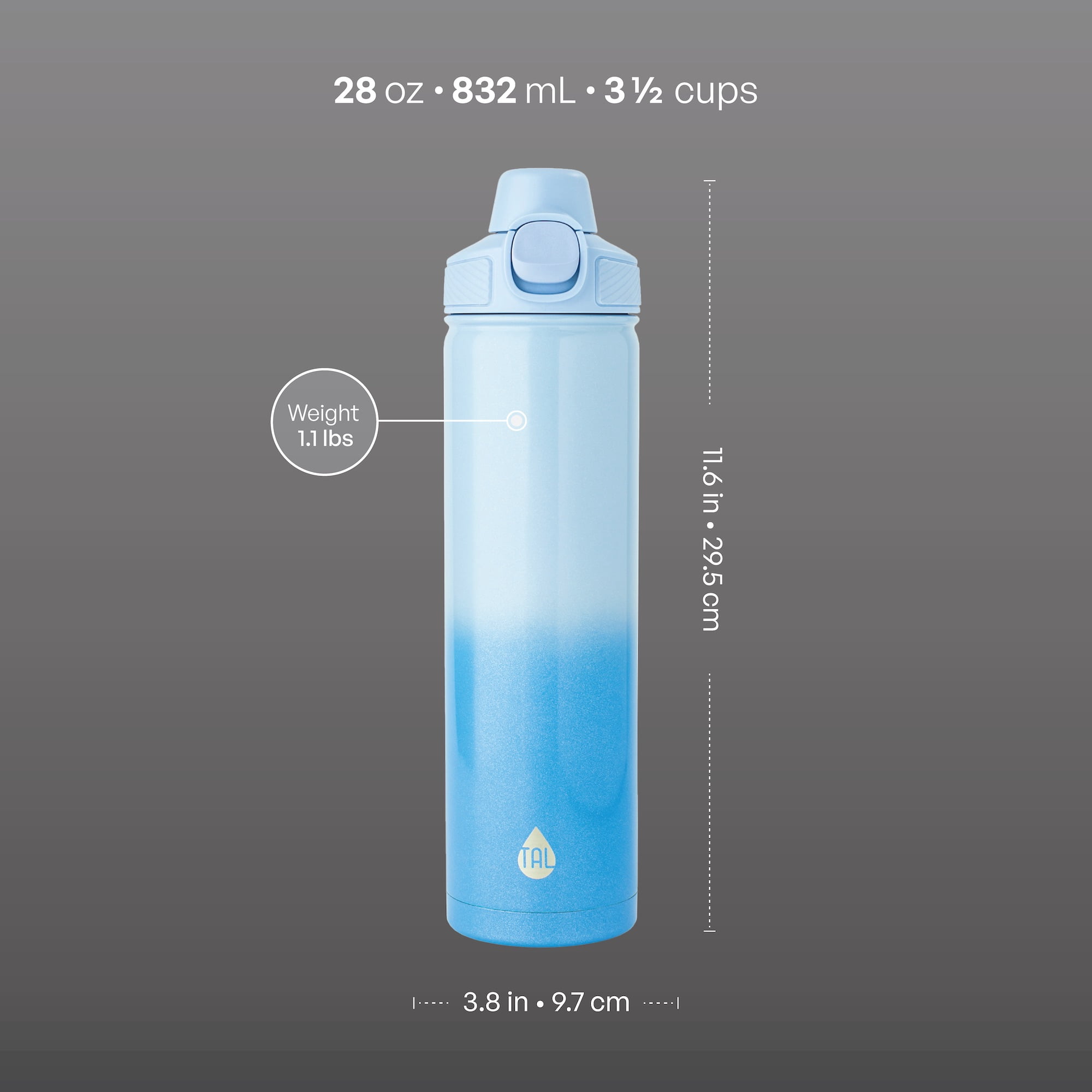 TAL 28oz Stainless Steel Ranger Push Lock Lid Water Bottle, Blue Shimmer