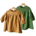 thumbnail image 3 of LYMAYTER Little Girls Cotton Linen Dresses Kids Baby Solid Color Dresses Spring Fall Soft Pullover Skirt for 2-6Y, 3 of 9