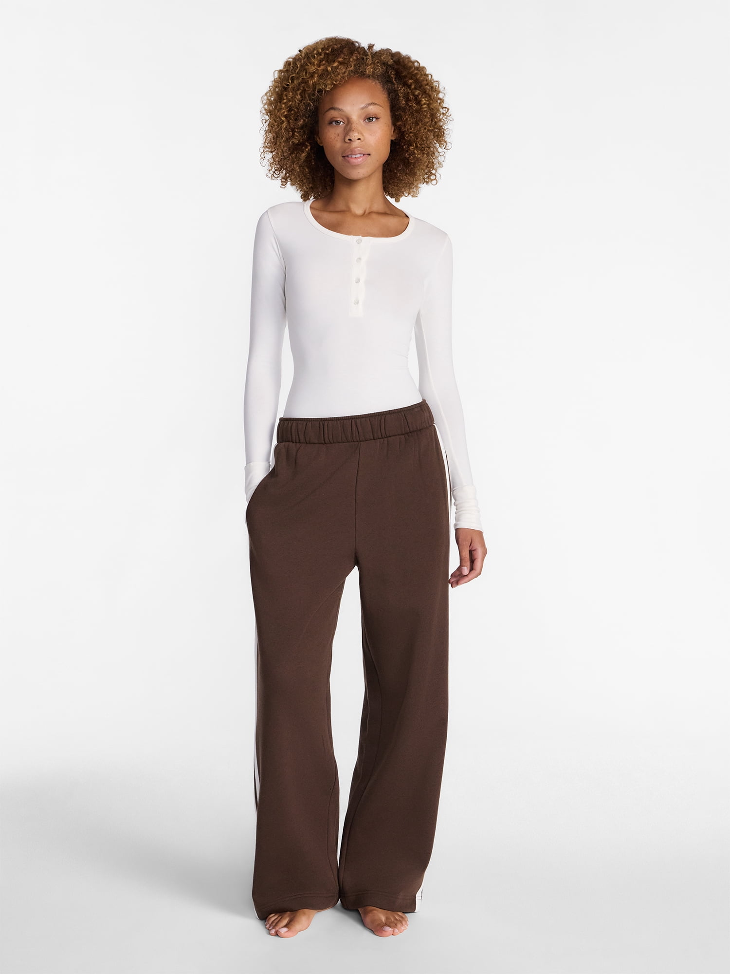 No Boundaries Cotton Stretch Jersey Henley Bodysuit with Long Sleeves, Women's XS-XXXL