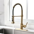 thumbnail image 3 of Kitchen Faucet with Sprayer, Modern Single Handle Pull Down Sprayer Spring Matte Golden Kitchen Sink Faucet with LED Light, 3 of 8