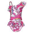 thumbnail image 3 of Jurebecia Infant Unicorn Baby Girls Two Piece Floral Print Swimsuits Toddler One Shoulder Ruffle Tankini Bathing Suit, 3 of 8