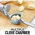 thumbnail image 5 of Premium Garlic Press Set - Rust Proof Professional Garlic Mincer Tool - Easy-Squeeze, Easy-Clean with Soft, Ergonomic Handle - Silicone Garlic Peeler & Brush (Chrome), 5 of 8