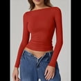 thumbnail image 4 of Camisa de Larga con Cuello Redondo para Mujer, Básica, con Doble Forro y Fruncido Lateral, para Salir Rojo M, 4 of 6