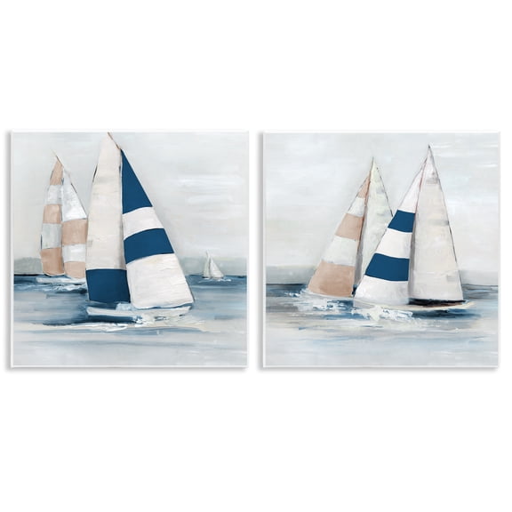 Stupell Industries Sailboat Fleet Voyage Transportation Painting Unframed Art Print Wall Art, 12 x 12, Set of 2