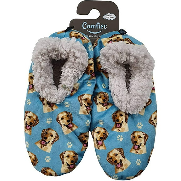 Comfies Womens Yellow Labrador Dog Slippers - Sherpa Lined Animal Print Booties
