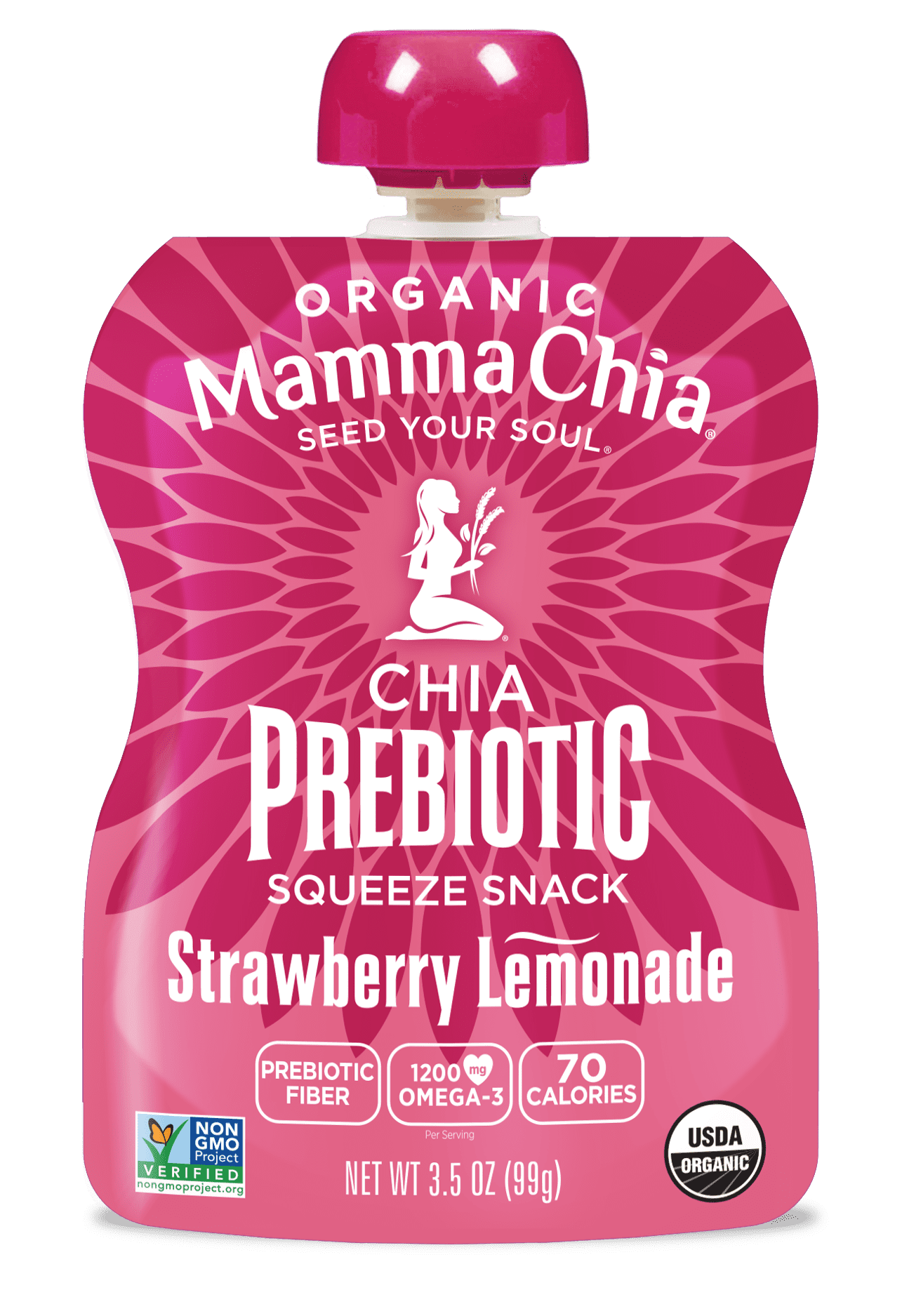 Mamma Chia Organic, Strawberry Lemonade Chia Prebiotic Squeeze, 3.5 oz, 24 Count Pouches 6 Boxes of 4