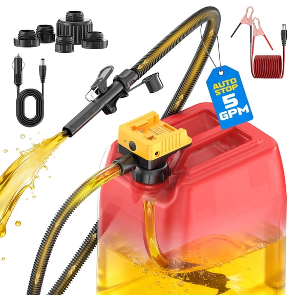 Ecarke 5 GPM Cordless Fuel Transfer Pump for Gasoline Diesel, Portable Gas Can Pump with Auto Shut-Off & Beep Alert, Compatible with DeWalt 20V & Milwaukee 18V Batteries, 51" Hose & 5 Adapters