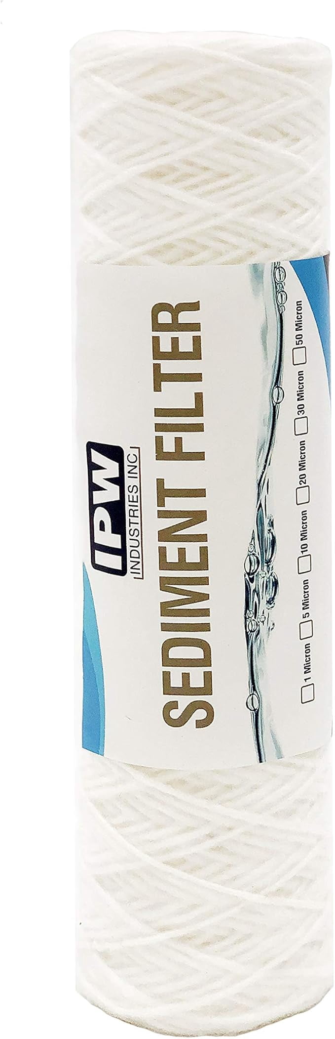 IPW Industries Inc. 50 Micron String Wound Water Filter for Universal Whole House Replacement Cartridge Sediment Filters for Well Water 10" x 2.5" - 6 Pack