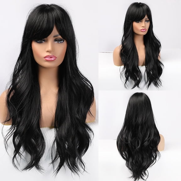Long Wavy Natural Hair Wigs Synthetic Wigs With Bangs for Women Cosplay Party Heat Resistant Wigs A4