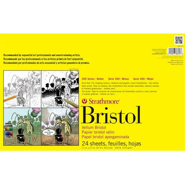 Strathmore ST342-17 11 in. x 17 in. Lisse 300 Série Ruban Adhésif Séquentiel Art Bristol Papier Pad - 24 Feuilles